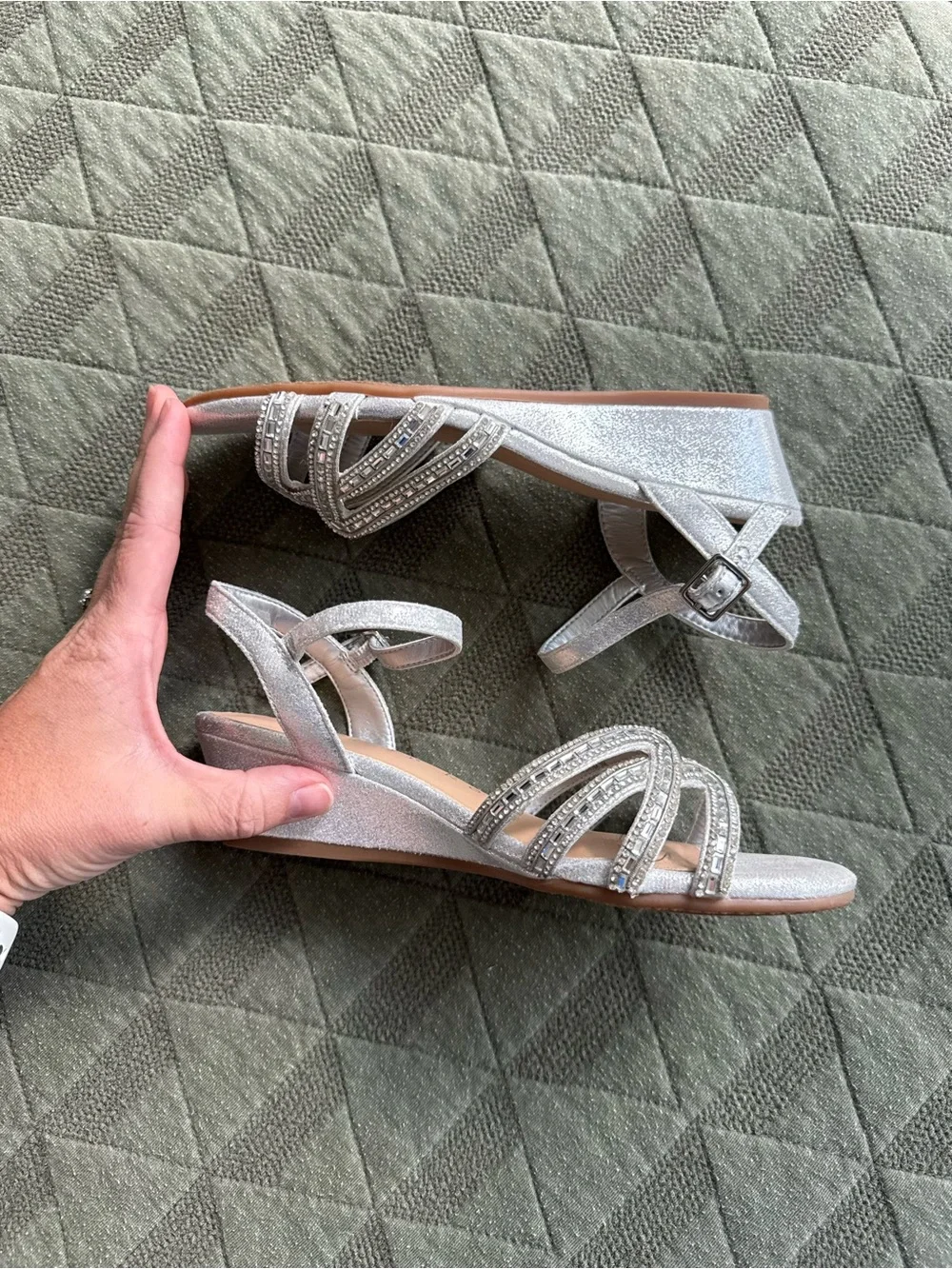 Girls Copper Key Rhinestone Wedge Heel